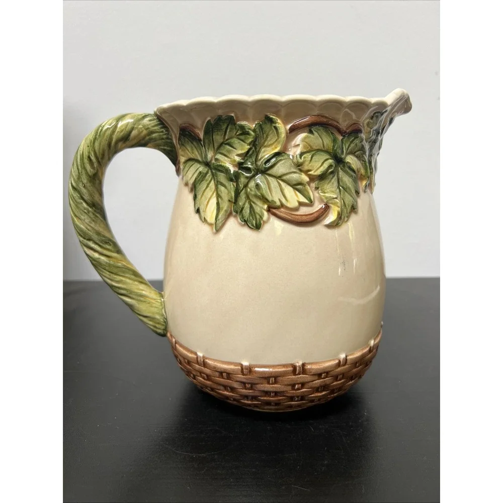 Takahashi‎ San Francisco Pitcher Grapevine Basket Weave Hand Painted
